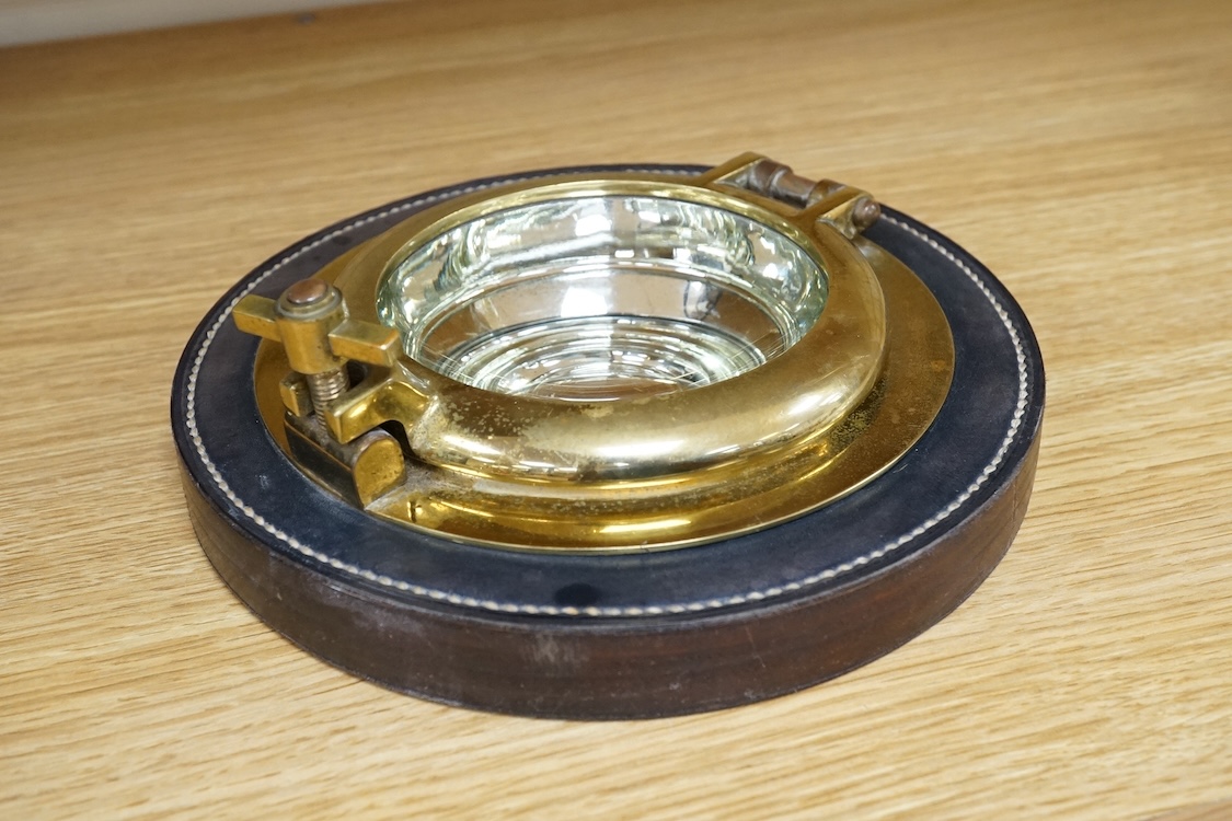 A Hermes brass and leather ‘porthole’ dish, 19.5cm